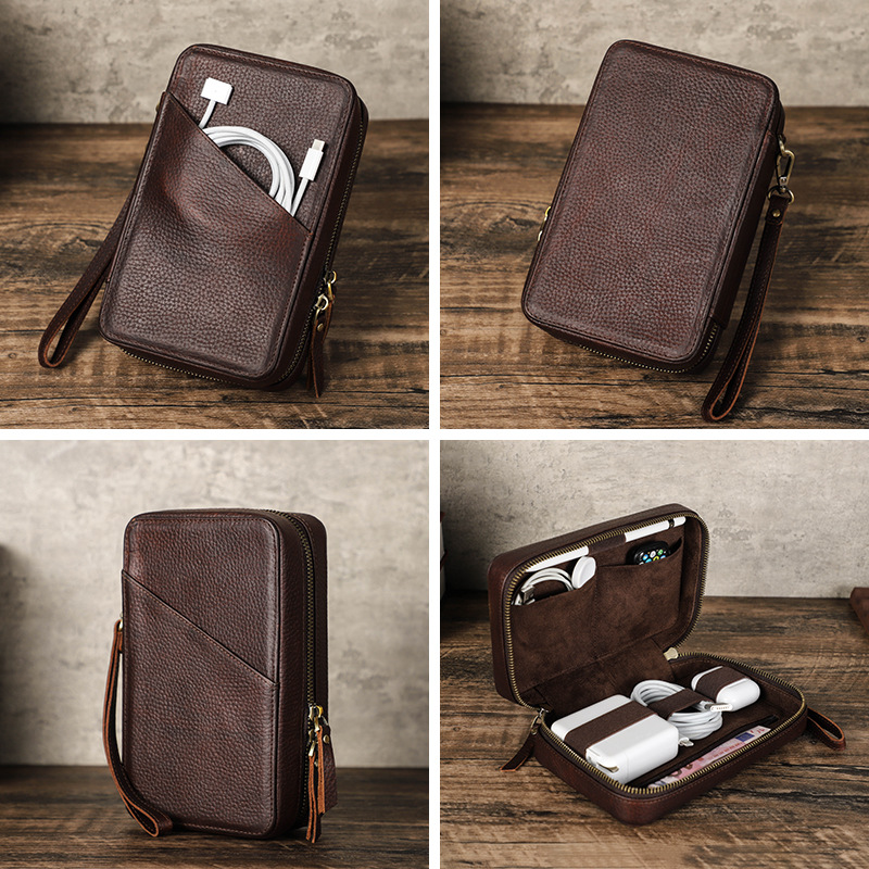 빈티지 브라운 정품 소가죽 테크 오거나이저 가방, 충전 - Tech Accessories Case 리뷰 및 가격