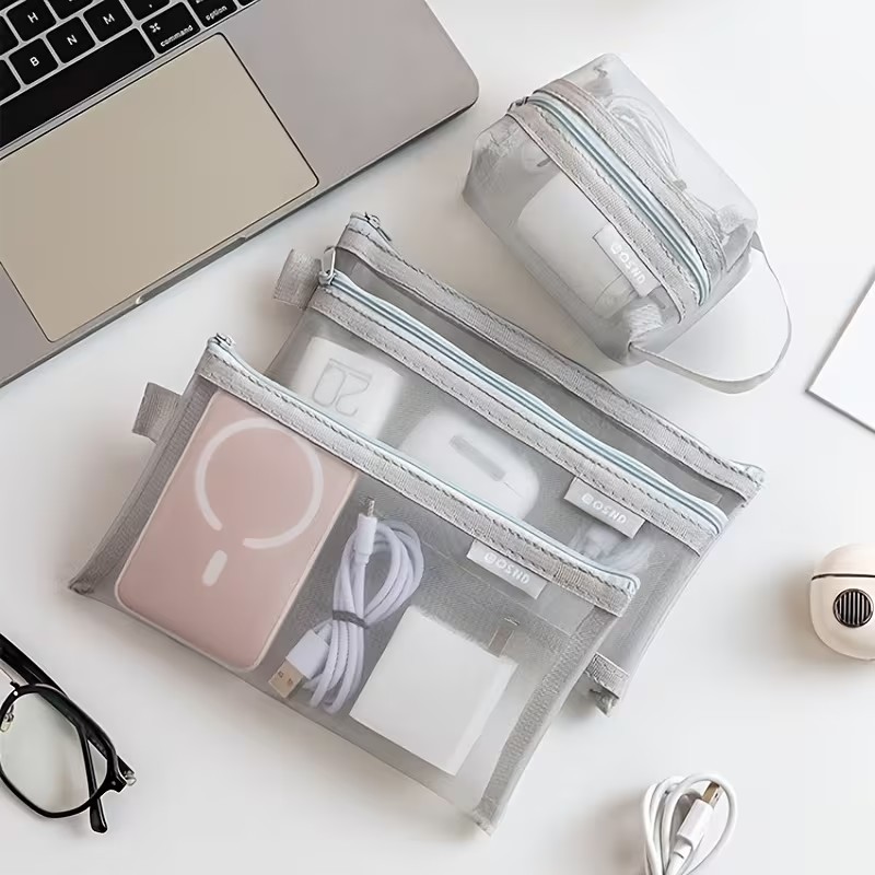 그레이 메쉬 정리 가방 – 여행, 화장품, 문구류, 전 - Tech Accessories Case 리뷰 및 가격